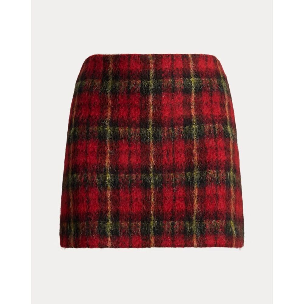 Lauren Ralph Lauren Women Size 10 Red Plaid Mohair Pencil Mini Skirt Preppy NEW